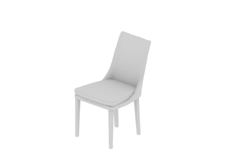 3D-Modell eines weißen Dining-Stuhls ohne Armlehnen.