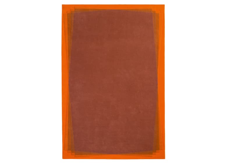 Teppichdesign in orange mit einem Look von überlagernden Vierecken