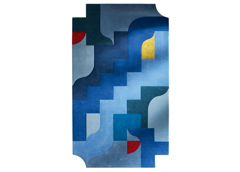 Blauer Teppich mit Grafischen Muster