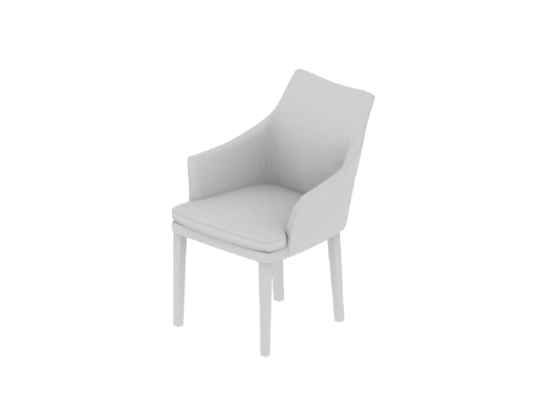 3D-Modell eines weißen Dining-Stuhls mit Armlehnen.