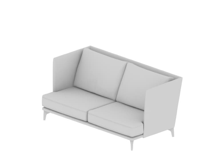3D-Modell eines grauen Sofas mit hohen Arm- und Rückenlehnen.
