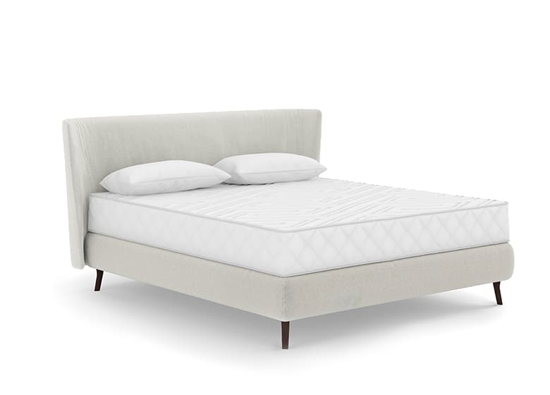 Freistller eines bodenfreien Boxspringbetts in weiß