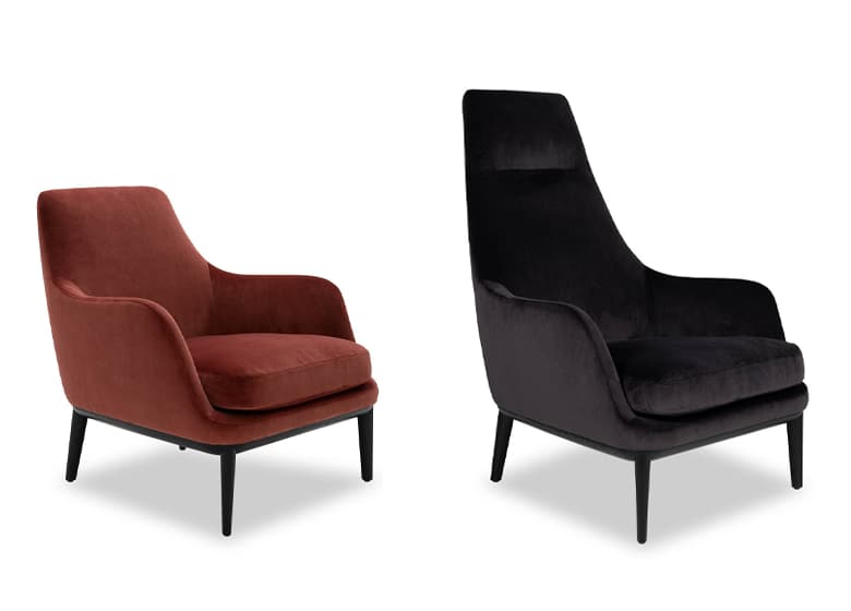 Sessel Grace in rot und Hochlehnsessel Grace in schwarz als Freisteller 