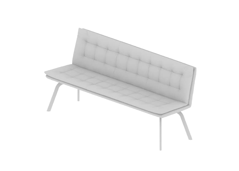 3D-Modell einer weißen Bank ohne Armlehnen und mit einer Rückenlehne.