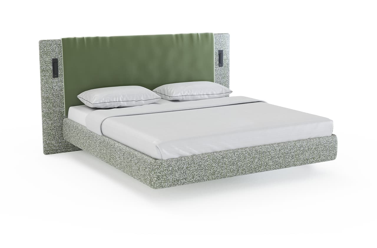 Freigstelltes grünes Bett